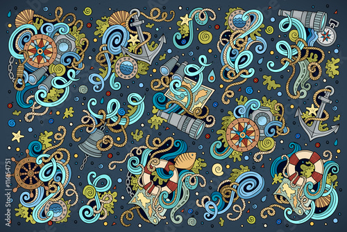 Set of marine, nautical objects and symbols