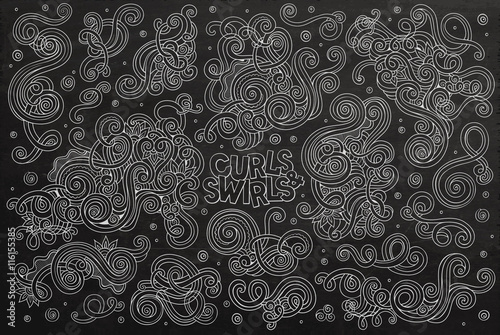 Chalkboard Vector hand drawn Doodle cartoon set of curls and swirls 