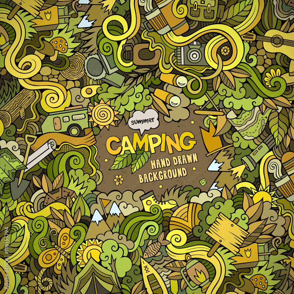 Fototapeta premium Cartoon Camping frame background