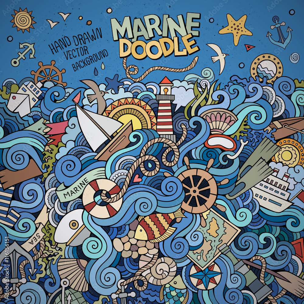 Obraz premium Doodles marine nautical vector border