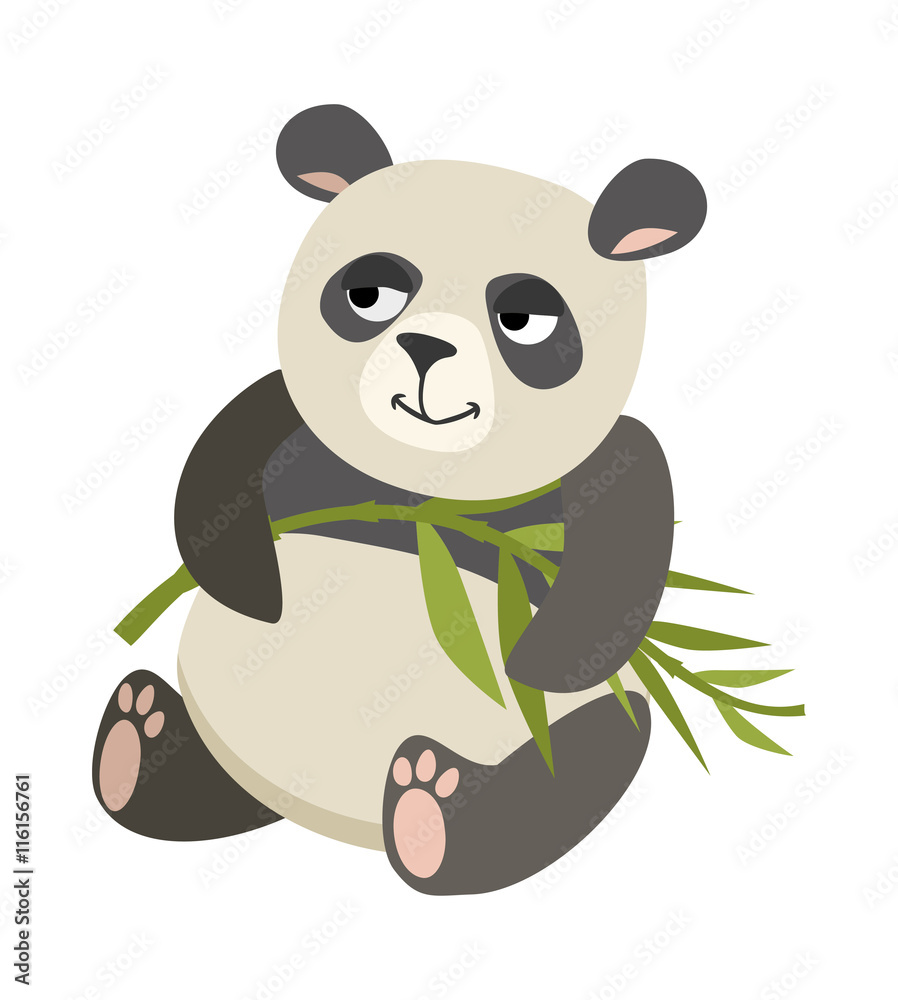 cute panda holding bamboo on a white background. vector drawing
