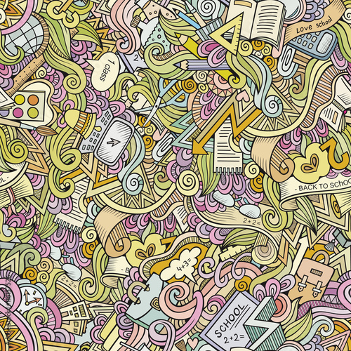 Cartoon vector doodles hand drawn school seamless pattern