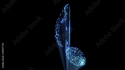 3D Music Note in Wireframe Hologram Style. Nice 3D Rendering
