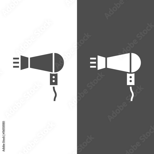 Icono de secador de pelo sobre fondos blanco y negro