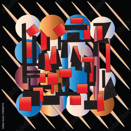 picture abstract composition geometric pattern bright colors on a dark background