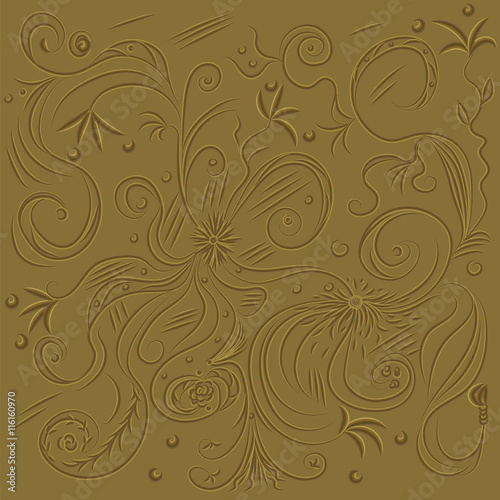 abstract floral monochrome pattern vector brown-golden background