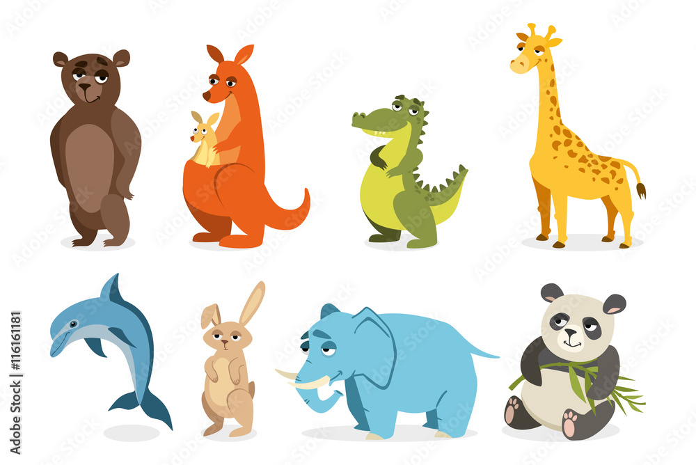 set of cute animals. vector drawings on a white background set of cute animals. vector drawings on a white background