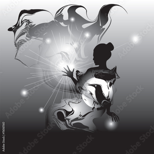 woman art abstract black and white  illustration star mystic spi