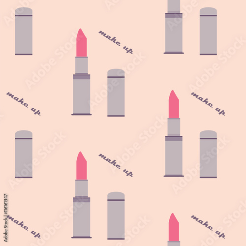 lipstick pink color art abstract illustration inscription modern make-up light background vector pattern