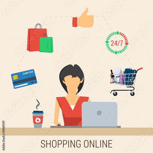 Woman with laptop shopping online
