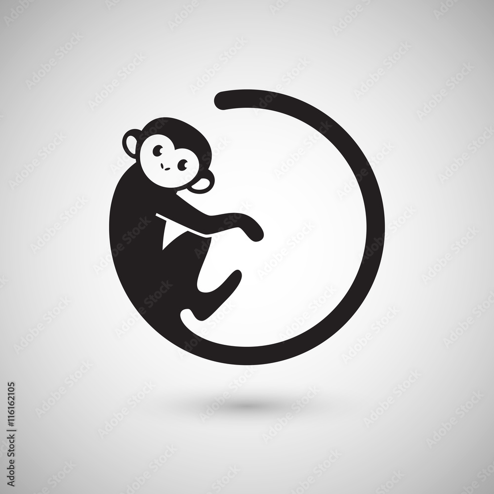 Naklejka premium Logo słodkie małpy w kształcie koła, Nowy Rok 2016, projektowanie logo ilustracji wektorowych