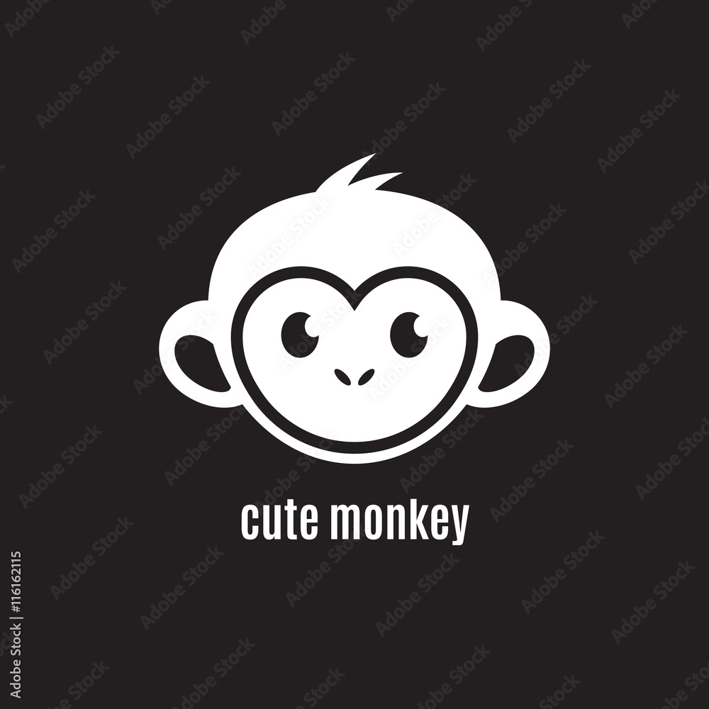 Fototapeta premium Cute monkey face on dark background, New Year 2016, vector illustration logo design