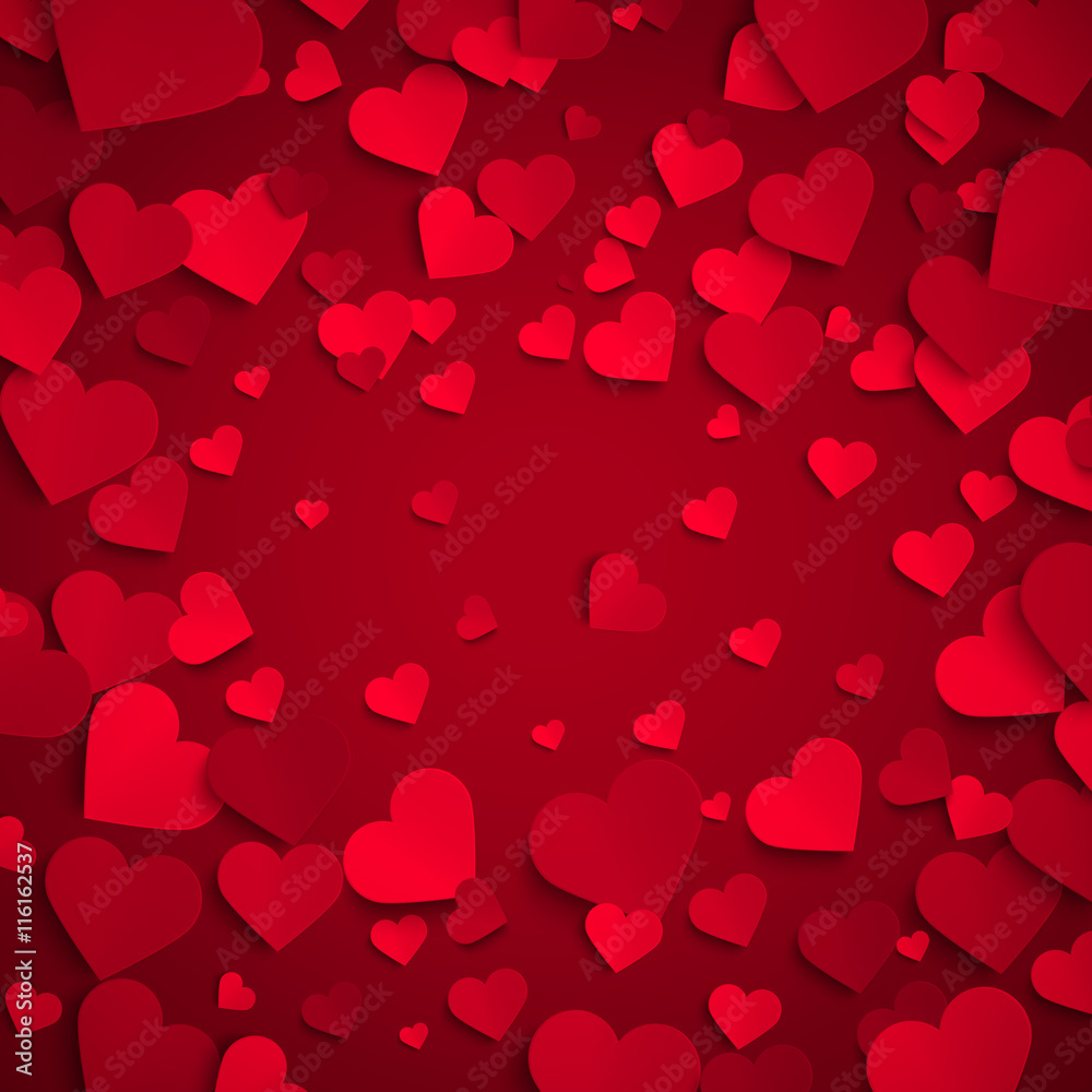 Valentine's day vector illustration, background with red paper hearts