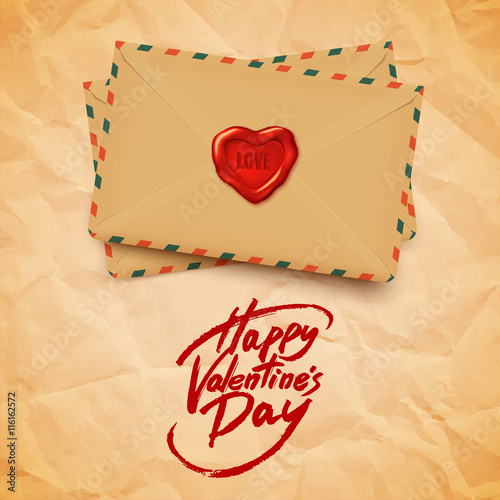 Happy Valentine's Day vector greeting card, brush pen lettering and love letters