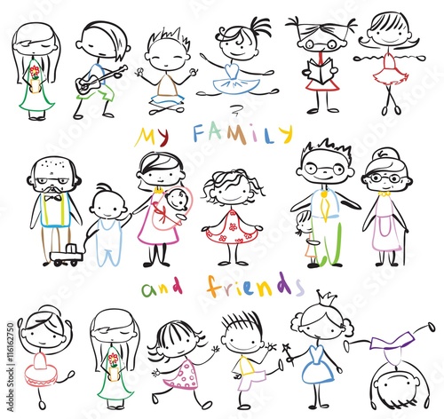 Big set of doodle family