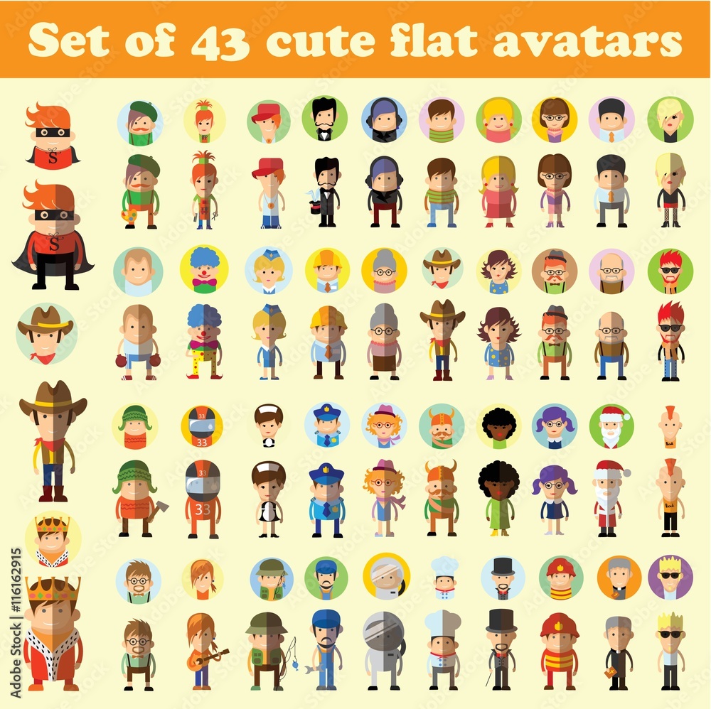 Different people professions characters set in flat style Different people professions characters set in flat style