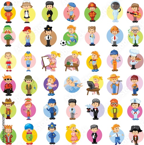 Set of vector cute character avatar icons. 