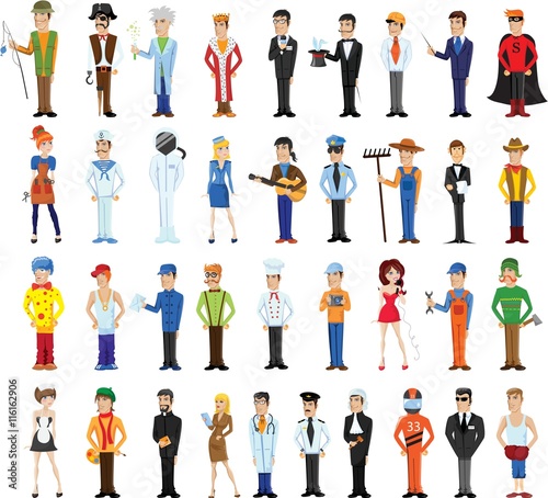 Different cartoon people professions characters set