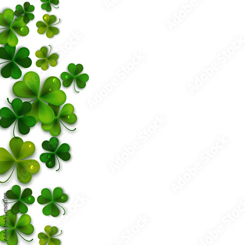 Saint Patricks Day vector background, realistic shamrock leaves