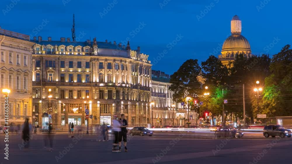 Saint Isaac's cathedral from the Palace square night timelapse in Saint Petersburg, Russia. Saint Isaac's cathedral from the Palace square night timelapse in Saint Petersburg, Russia.