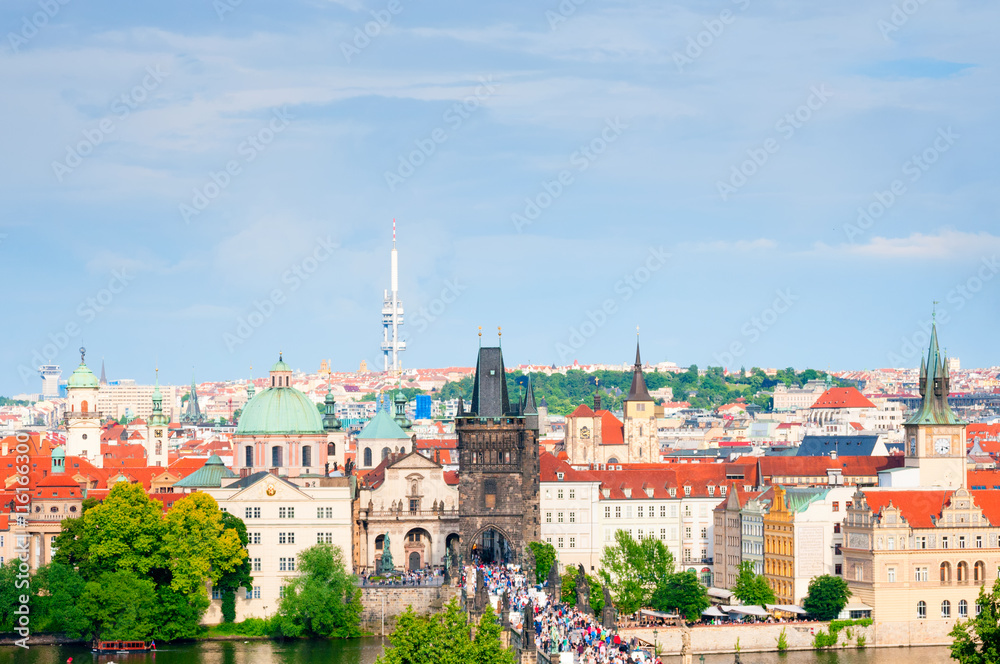 City landscape with Charles bridge in Prague