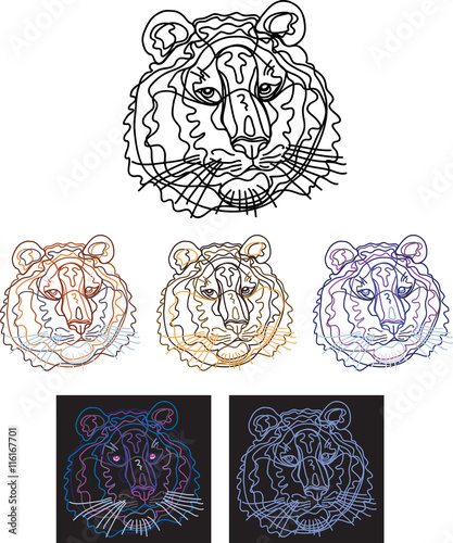 Fototapeta Naklejka Na Ścianę i Meble -  tiger, portrait, black, colored, stylized, line, line drawing