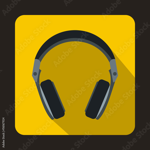 Headphones icon in flat style on a yellow background