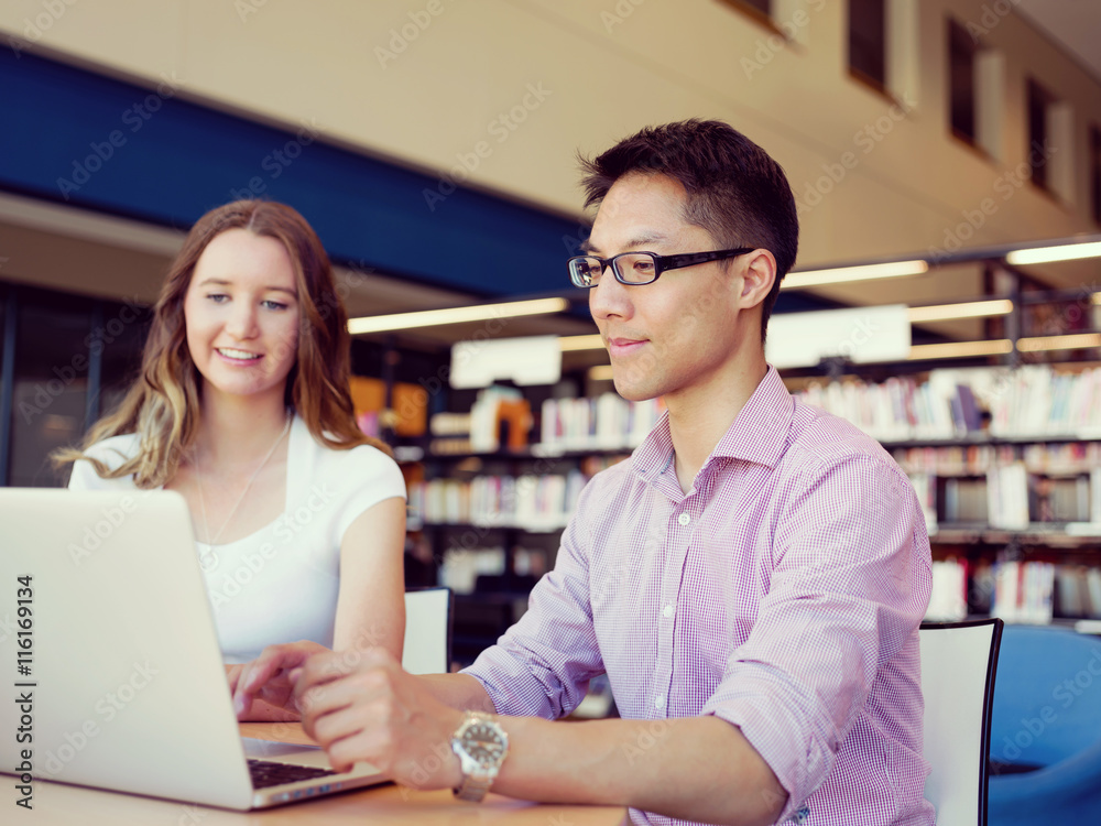 Two young students at the library Two young students at the library