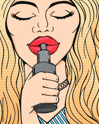 Blond woman smoking electronic cigarette - vaping, pop art retro comics vector.
