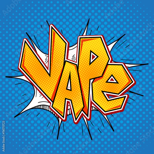 Vape lettering in comic retro pop art style. E-cigarette smoking concept. Vector graphic Vape word comics bubble.