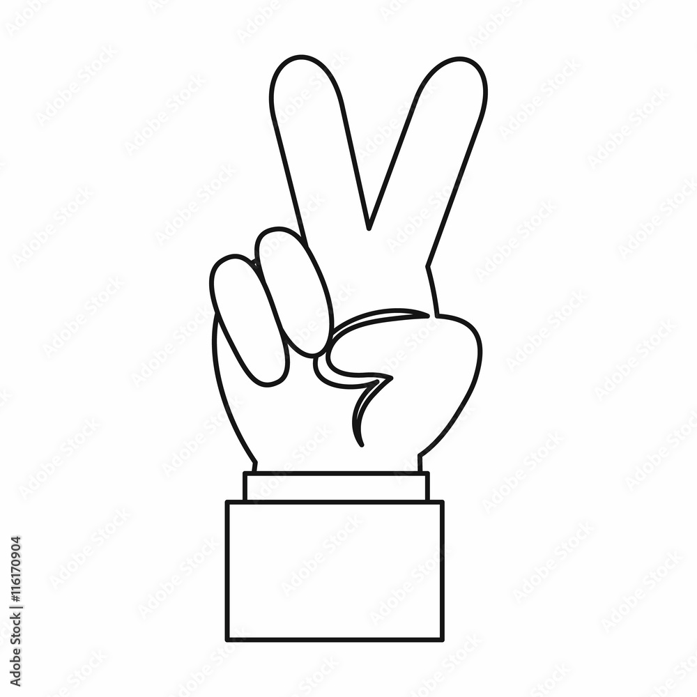 Hand with victory sign icon in outline style isolated vector illustration Hand with victory sign icon in outline style isolated vector illustration