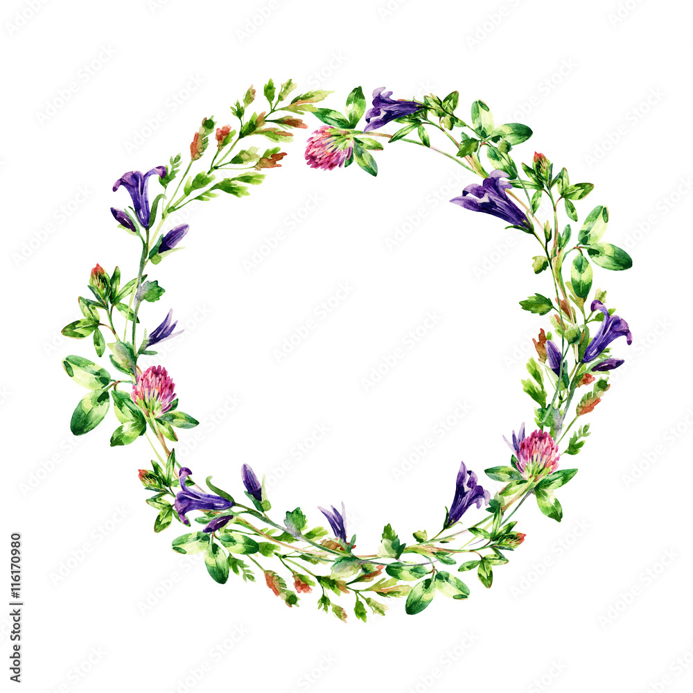 Watercolor wild flowers wreath