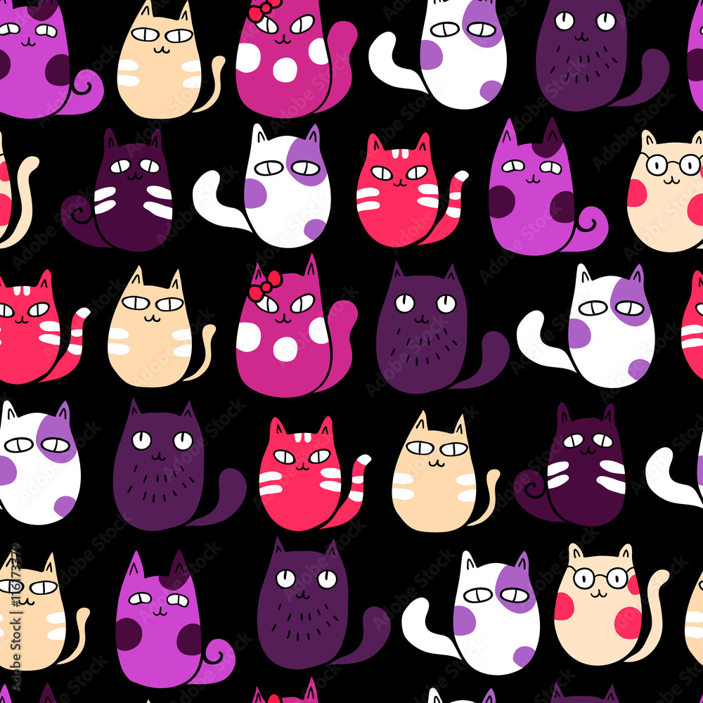 Funny cute kittens. Vector seamless pattern Funny cute kittens. Vector seamless pattern