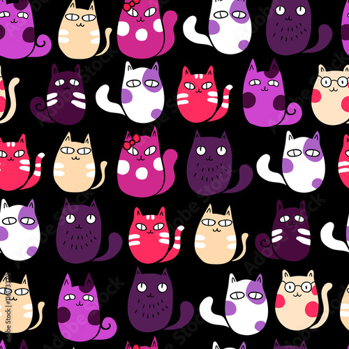 Funny cute kittens. Vector seamless pattern