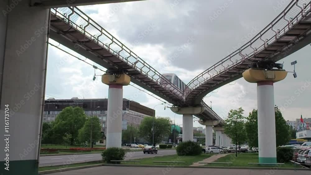 The Moscow monorail train in the area of Ostankino TV center The Moscow monorail train in the area of Ostankino TV center