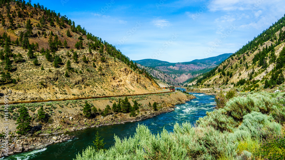 Thompson River with its many rapids flowing through the Canyon in the Coastal Mountain Ranges of British Columbia