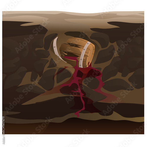 Old barrel of wine under ground