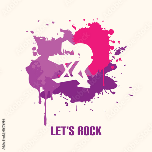 Silhouette of keyboardist playing on synthesizer on bright background vector illustration