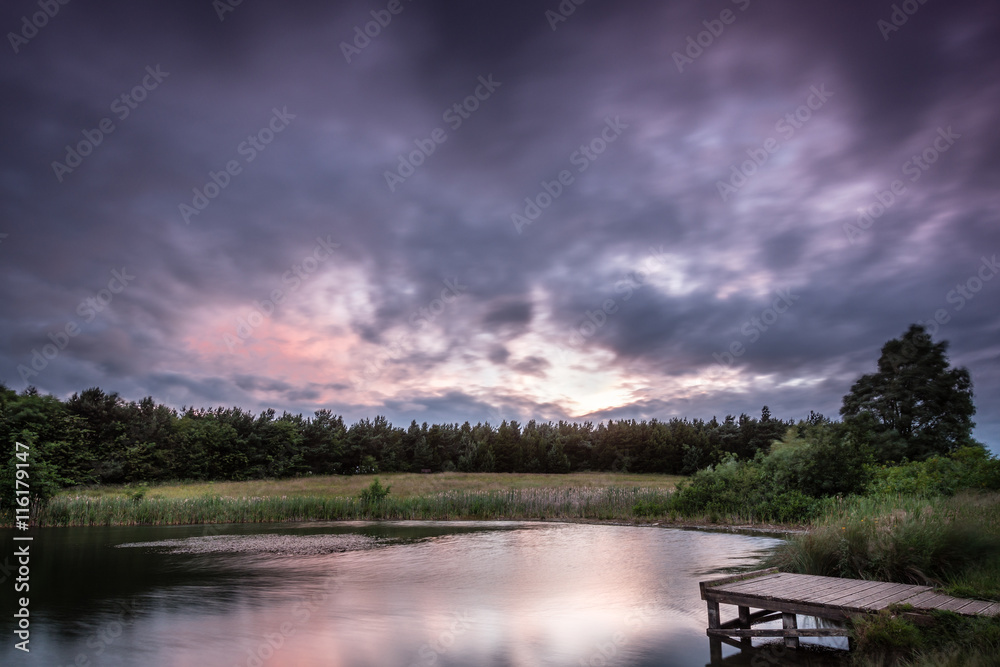 Naklejka premium East Cramlington Nature Reserve at dusk, in Northumberland which provides free and easy access to nature