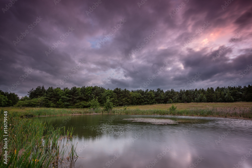 Naklejka premium East Cramlington Nature Reserve at sunset, in Northumberland which provides free and easy access to nature