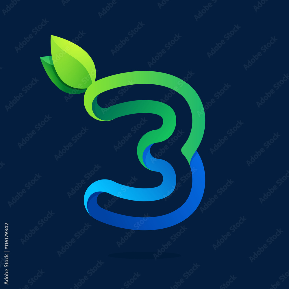 Number three logo with green leaves. Number three logo with green leaves.