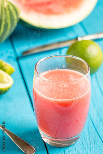 Watermelon Fresh Juice with Mint Leaves, Cucumber and Lime Citrus