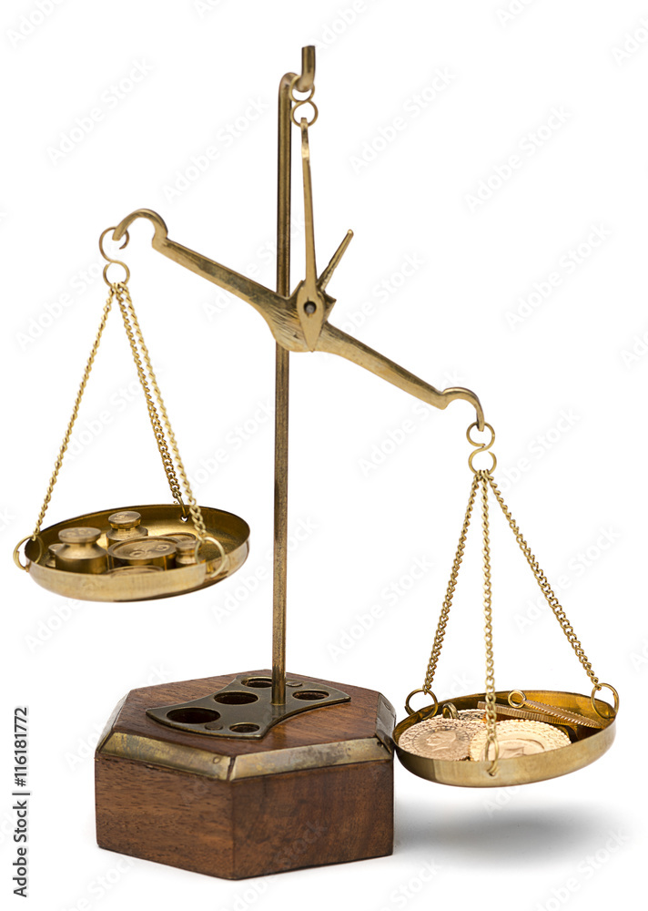 Gold Coins on Weighing Scales Stock Image - Image of scalesn, index:  49414515