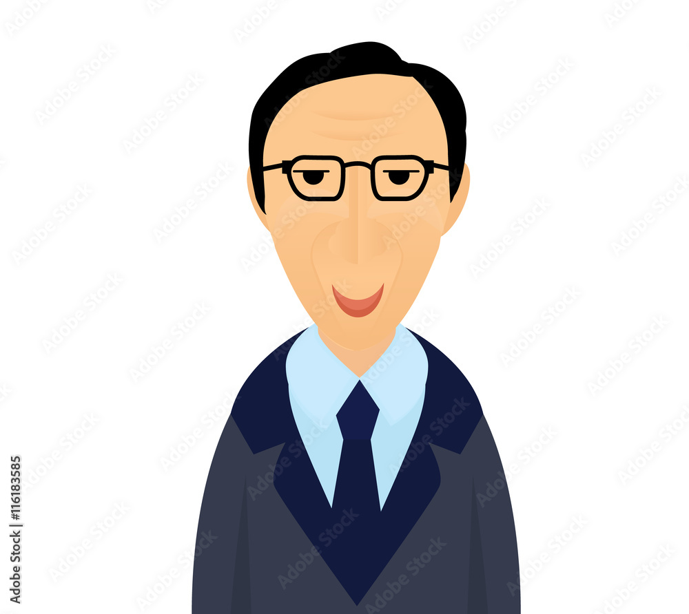 Portrait of white man in glasses and suite. Smart man flat illustration. Portrait of white man in glasses and suite. Smart man flat illustration.