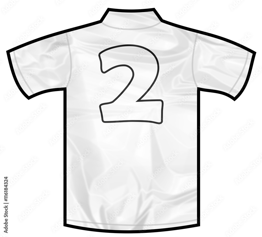 Number 2 two white sport shirt as a soccer,hockey,basket,rugby, baseball,  volley or football team t-shirt. Like German or England or USA national team  Stock Illustration | Adobe Stock