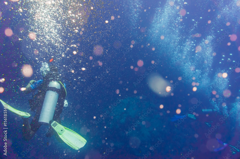 Fototapeta premium Scuba Diving trainning on a Coral Reef