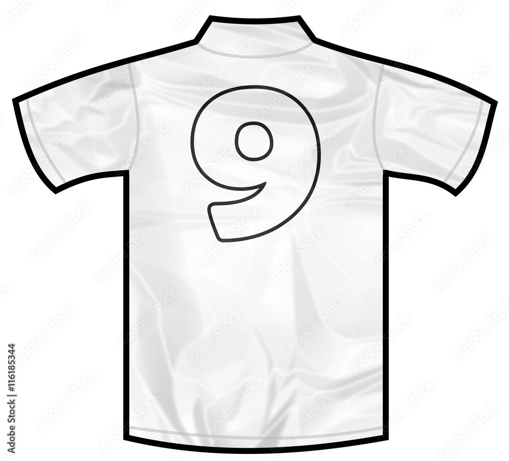 Number 9 nine white sport shirt as a soccer,hockey,basket,rugby, baseball,  volley or football team t-shirt. Like German or England or USA national  team Stock Illustration | Adobe Stock