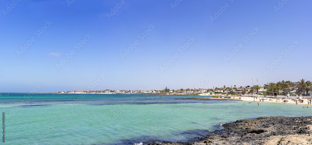Fototapeta premium City beach in Corralejo, Fuerteventura island, Canary islands, Spain