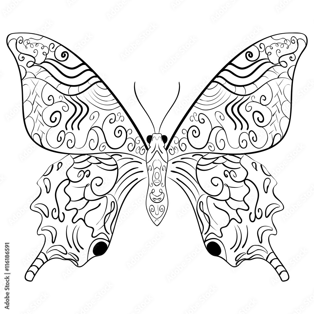 Butterfly vector illustration.Zentangle style.