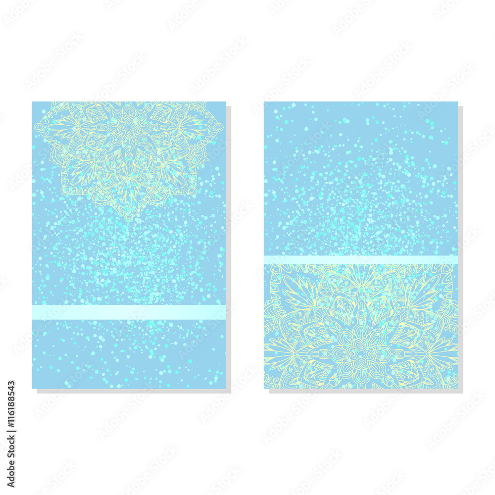 Vector abstract mandalas vertical banners set pattern blue glitter background